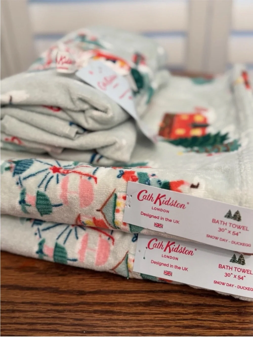 Cath Kidston London Snow Day Towel Set – 2 Bath & 2 Hand Towels Christmas Cotton